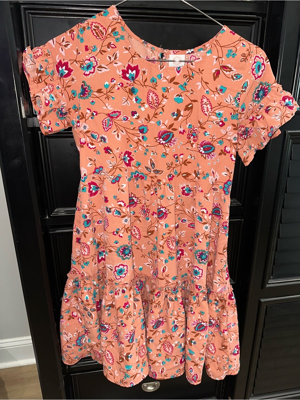 wonder nation Peach Floral Sundress with Teal & Magenta Accents